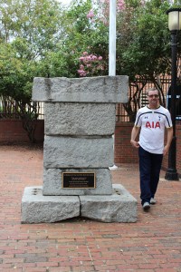 Monument to Irish Laborers, with authentic Irishman.
